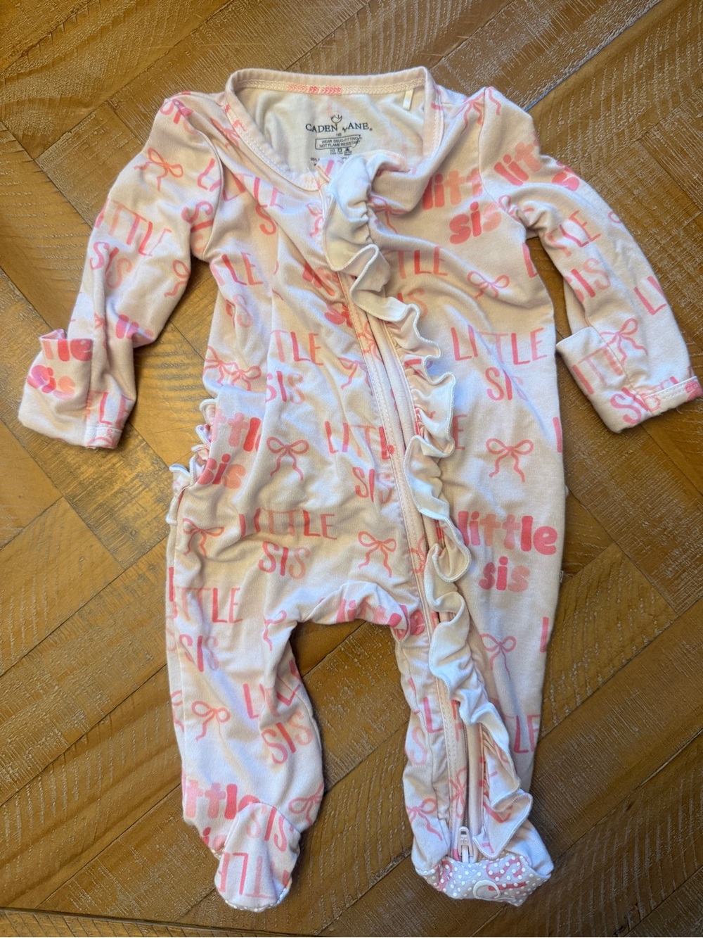 Caden Lane Little Sis Ruffle Zipper Footie - size NB